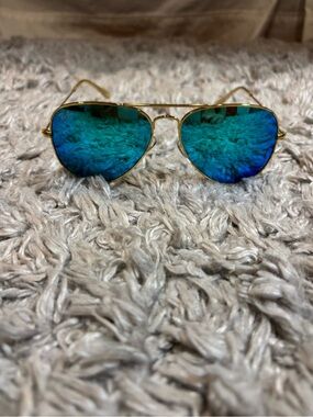 Ray-Ban Gold Frame Sunglasses with Blue-Green Mirror Lenses